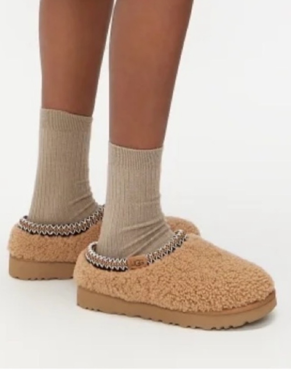 UGG Tax Maxi Curly Chestnut Shearling Platform Slip-On Clog Women’s Size 9